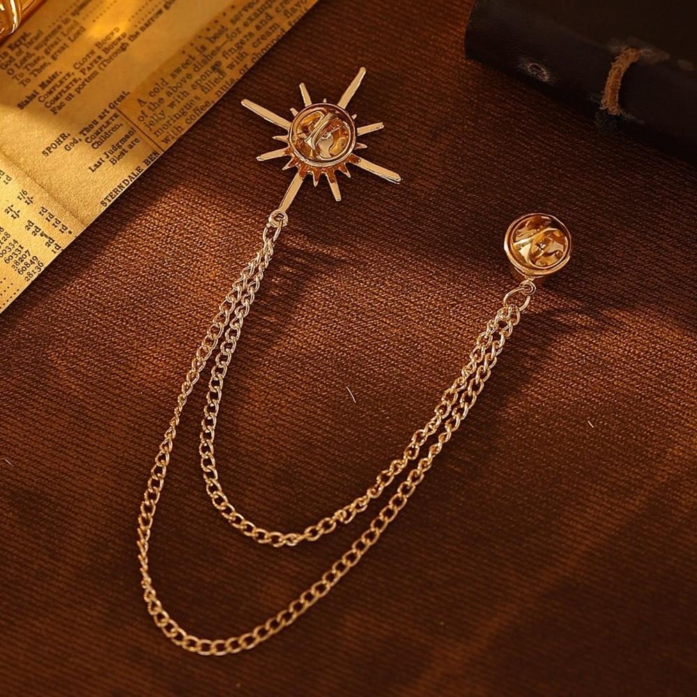 Metal Star Rhinestone Brooches Tassel Chain Crystal Lapel Pins Suit Coat Pin Jewelry Accessories