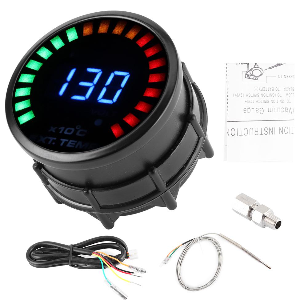 2 hüvelyk 52 mm-es Kipufogógáz Hőmérséklet Mérő LED EGT Digitális Mérő 12V Benzinüzemű Járműhöz