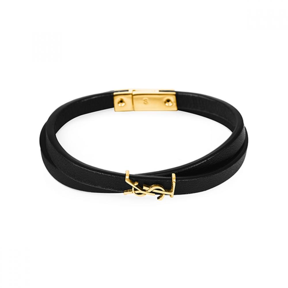 Saint Laurent Cassandra Monogram Opium Gold Double Wrap Slim Leather Bracelet 745602 Bl40j 1000