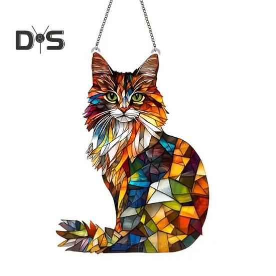 

Кошка окрашенный художественный орнамент акриловый оконный ловец солнца красочная настенная панель с изображением кошки художественный декор для любителей кошек Cat