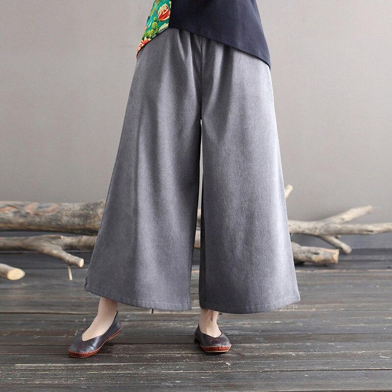 Johnature Женские винтажные бархатные широкие брюки, свободные однотонные повседневные брюки с эластичной резинкой на талии, зимние нейлоновые брюки