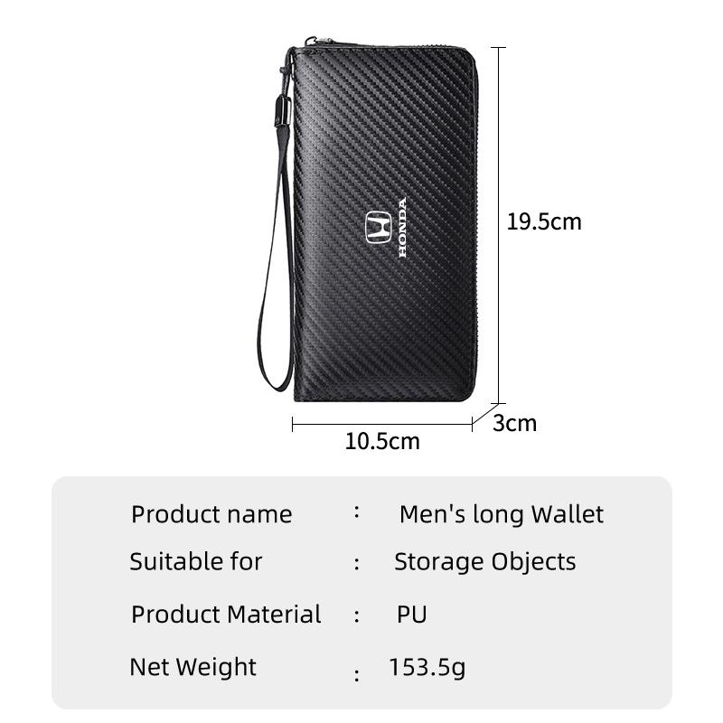 Men's Long Wallet Carbon Clutch Bag Car Logo Handbag Coin Purse Gift For Honda Civic Accord CRV HRV Pilot Fit Odyssey Legend Pas SM1