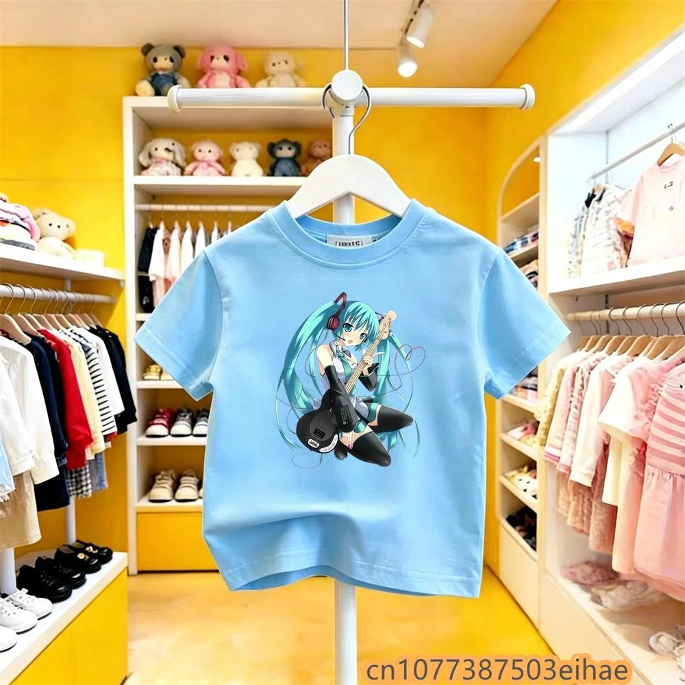 Hatsune Miku New Anime Future Peripheral Collaboration Pure Cotton COS Cartoon Printed Casual Tshirt All Match for Boys Girls