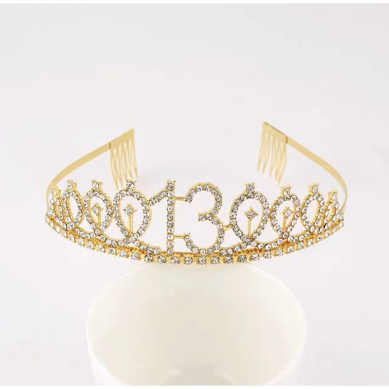 First Birthday Number Crown Water Diamond Headband  Ball Hair Accessory Anti Slip Cake  Decoration Alloy Hair Band