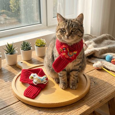 Dekoration zur Feier Warmer gestrickter Haustierschal Rote Farbe Wärmer Haustierzubehör Gemütliches Halstuch Frühlingsfest