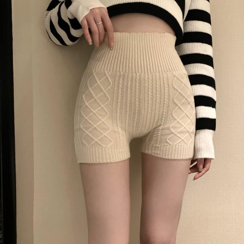 Autumn And Winter Comfortable Anti-glow Shorts Knitted Fall And Winter High Waist Simple Solid Color Bottoming Safety Pants