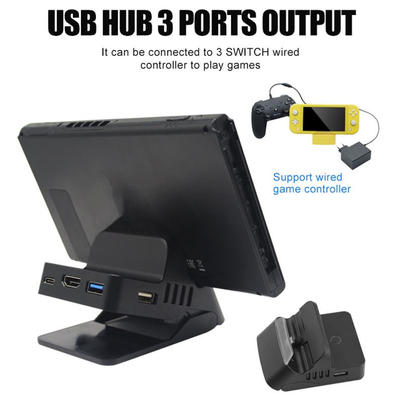 TOPWOLF HS-SW234 For Nintendo Switch/Switch Lite Projection Base USB Hub Charging Dock (1st Gen)