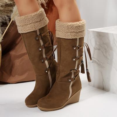 2025 Snow Boots Women Winter Shoes Warm Cotton Shoes Cold Winter Knee High Boots Ladies Wedge Heels Boots Plus Size 42