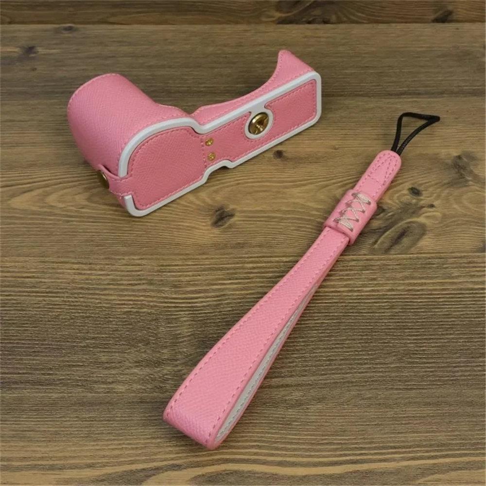 

ZVE10 Camera Bag Case PU Leather Half Body Cover for Sony ZV-E10 ZVE10 Bottom Cases With Hand Strap