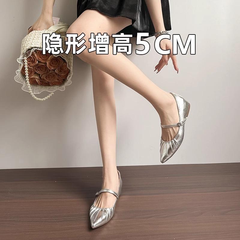 Версия женские туфли на скрытой платформе новинка осени ретро с ремешком Мэри Джейн плиссированные туфли с острым носком 35 серебряный 3919₽