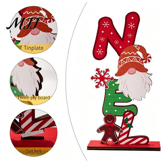 Christmas Gnome Signs Wooden Ornament, Gingerbread Man Reindeer Letter Decor, Colorful Tabletop Holiday Desktop Decorations Figurines for Tree