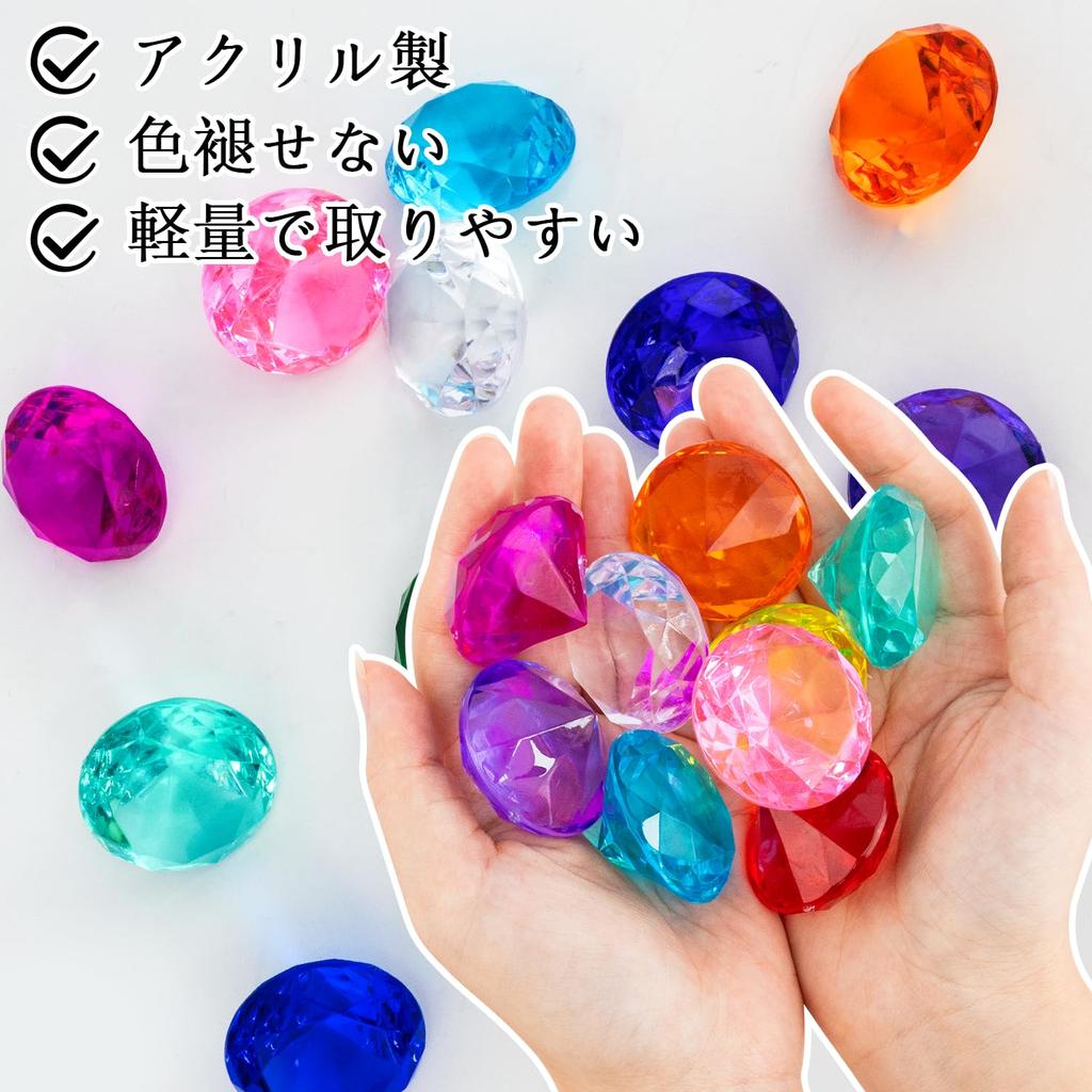 NIXRET Gemstone Toys, 4cm Diameter, Pack of 12, 12 Colors, Acrylic Gems, Diamonds, Colorful, Sparkly Toy, Gem Hunt, Gem Scoop, Water Play, Treasure