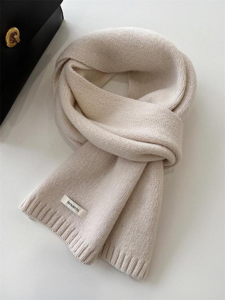 100% Australian Merino Wool Scarf - New Style Solid Color, Unisex Winter Warm Knitted Neck Warmer