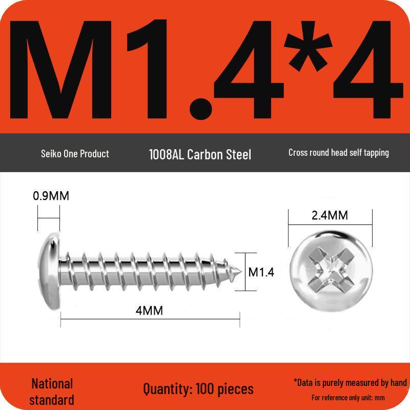 Galvanized Round Head Self-Tapping Screws PA Cross Pan (M1.2-M4, White Zinc, Pointed Tail)
