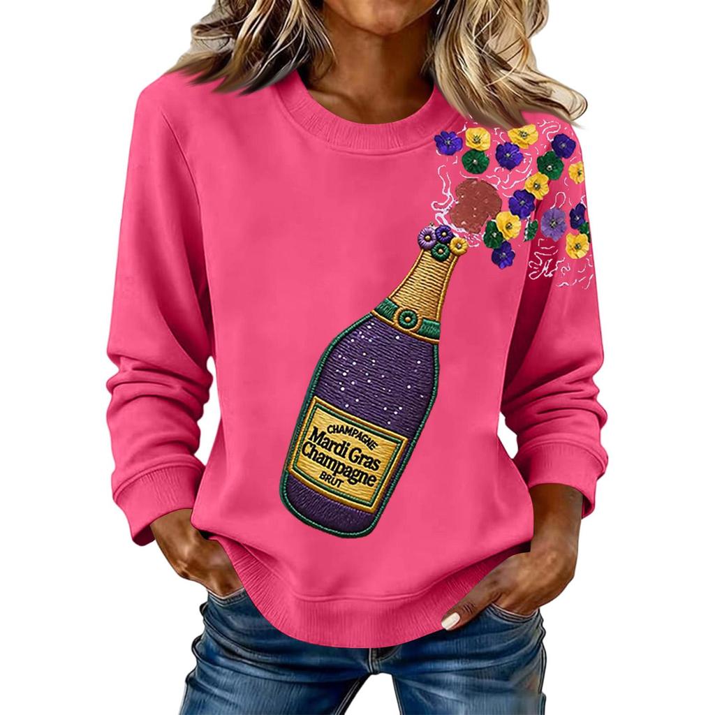 Damenmode Bedrucktes Langarm Locker Rundhals Sweatshirt Top