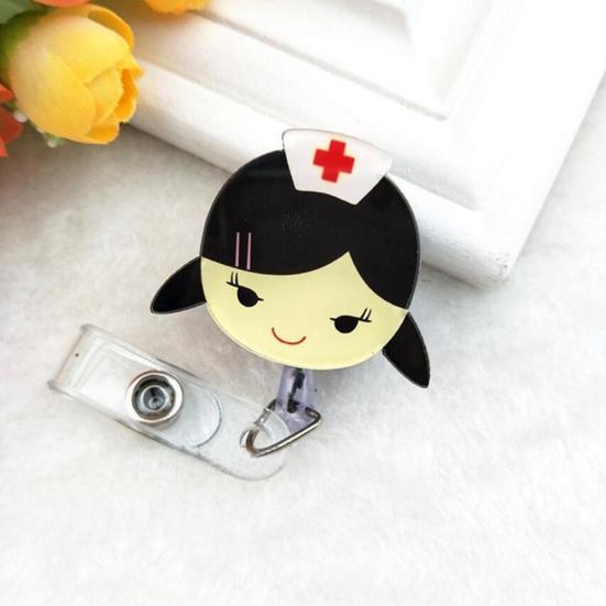 Cartoon Nurse Doctor Retractable Reel ID Badge Label Name Card Tag Clip