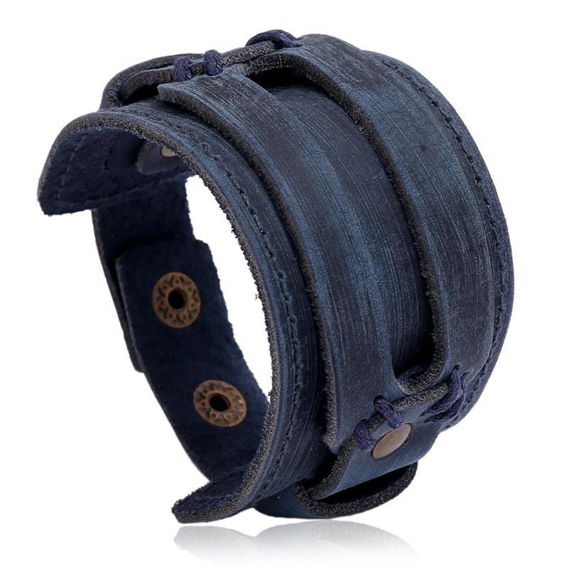 Mens Vintage Punk Leather Bracelet Handmade Multi-Layer Geometric Cuff Biker Style Jewelry Accessories