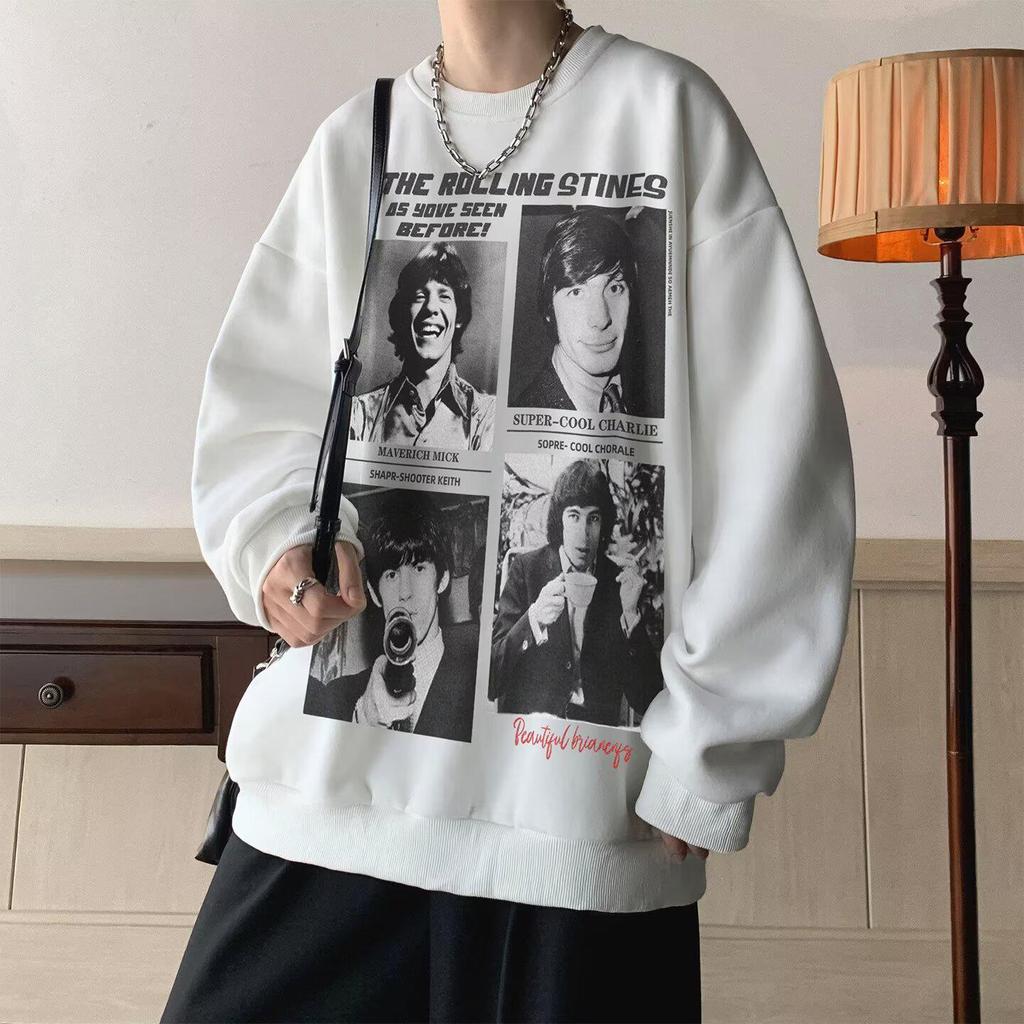 Men's Trendy Cotton Crewneck Hoodie: Lightweight Spring/Autumn Fleece Jacket, Loose Fit, Student Style, Hoodless Outerwear.