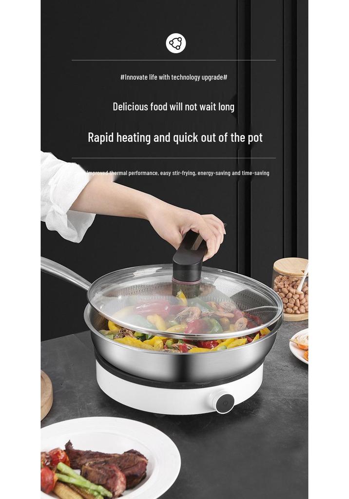 Extra Thick Non-stick Stainless Steel Honeycomb Wok - Flat-bottomed Frying Pan for Cooking
