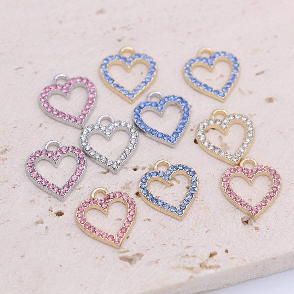 10Pcs Silver Plated Pink Crystal Heart Charm Pendant For Jewelry Making Earrings Bracelet Necklace Accessories Diy Findings