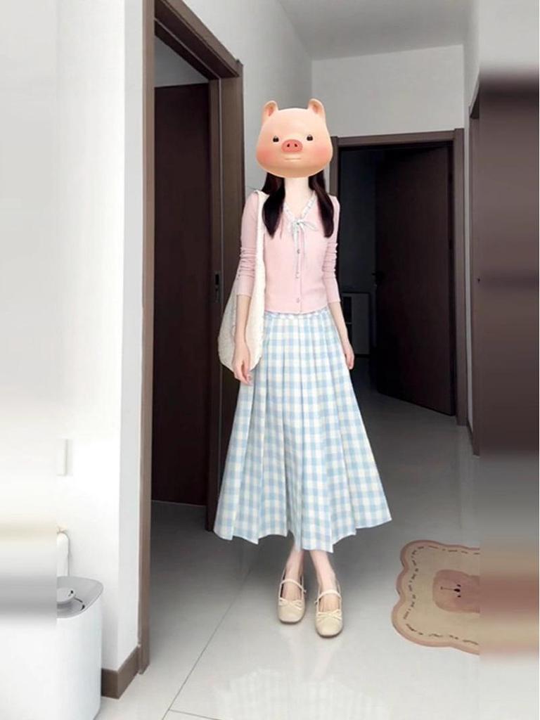 Women's Spring/Autumn Plaid Cardigan Dress with Lotus Leaf Collar - Trendy Two-Piece Set