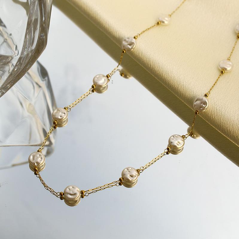 Stainless Steel Personalized High-Quality Popular Non-Fading Texture Round Bead Collarbone Necklace Bracelet Set Elegant Accessories