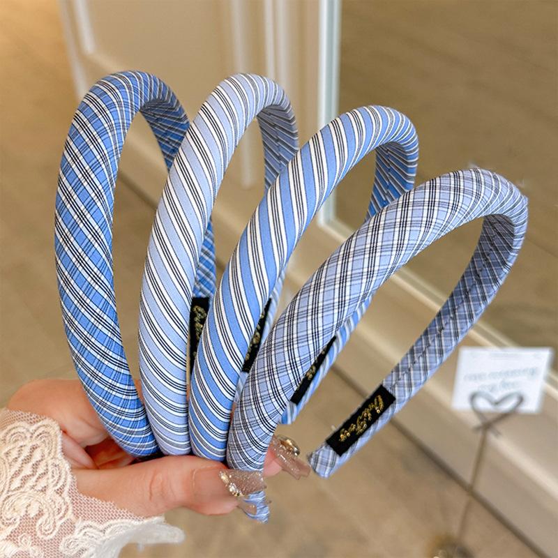 Blue plaid fabric simple headband women's fashion versatile headband new headgear hair accessories high sense