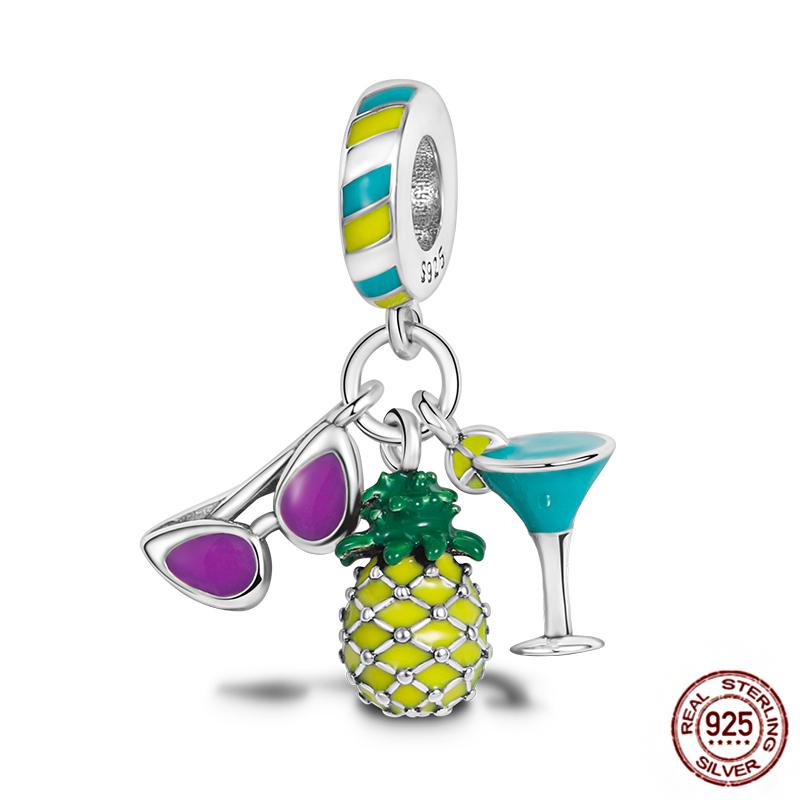 Fruit Food Charms Plata De Leyoriginal Strawberry Avocado Dessert Cake Charm Beads For Women Bracelet Accessory Diy Jewelry
