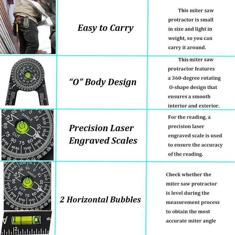 Miter Saw Protractor Aluminum 360° Rotatable Horizontal Angle Ruler Precision Laser-Inside & Outside Miter Angle Measure Finder