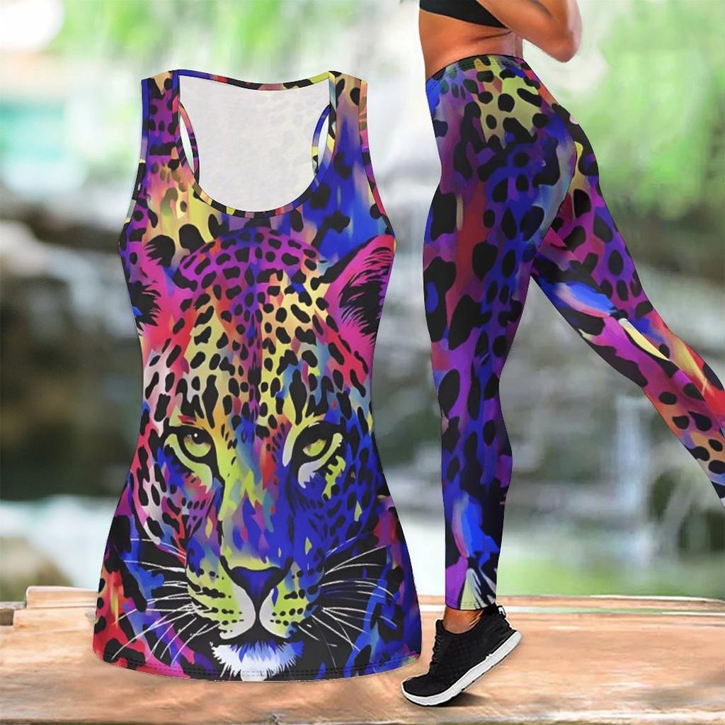 Animal Printed Yoga Outfit for Women Fashion Workout Leggings Fitness Sports Casual Yoga Set Sports Suit