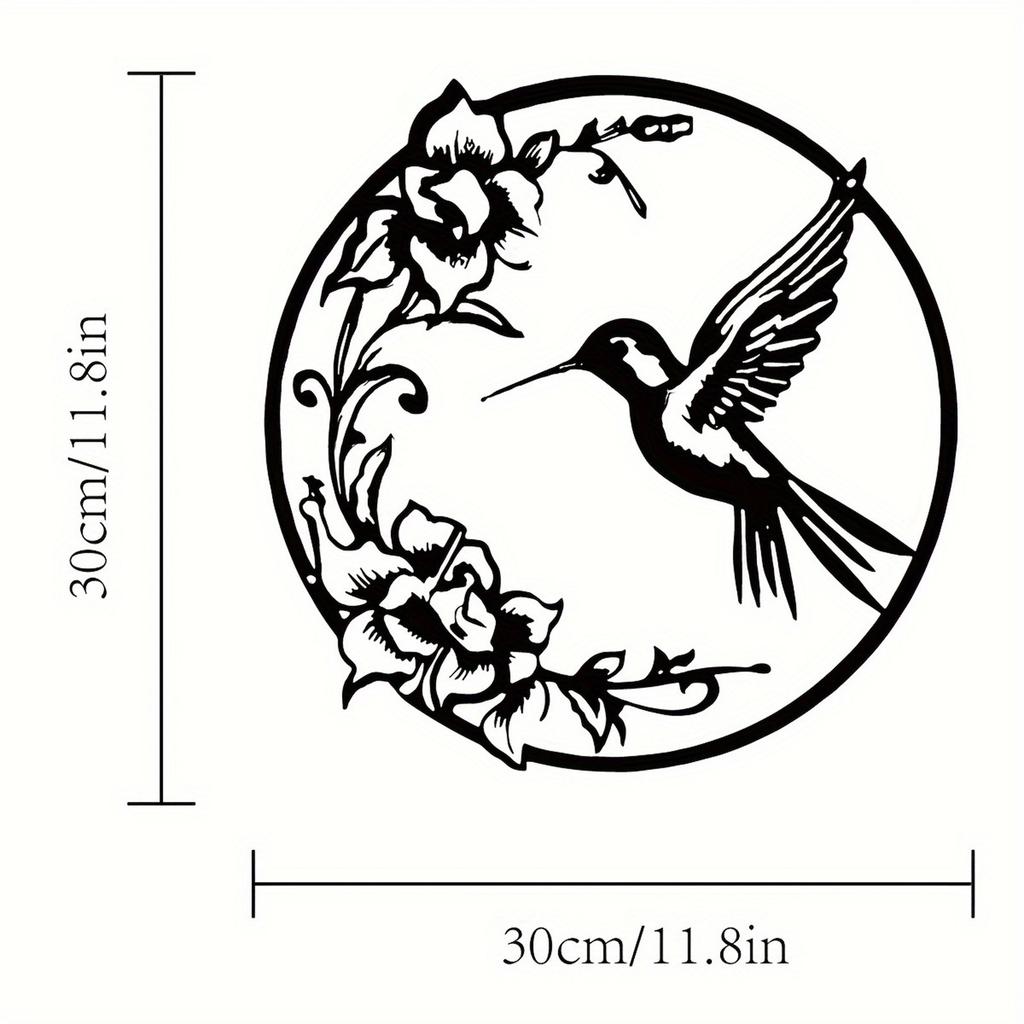 1pc Black Flower Bird Round Metal Wall Decor For Bedroom Living Room Garden Entrance Ornament Accessories 30*30cm