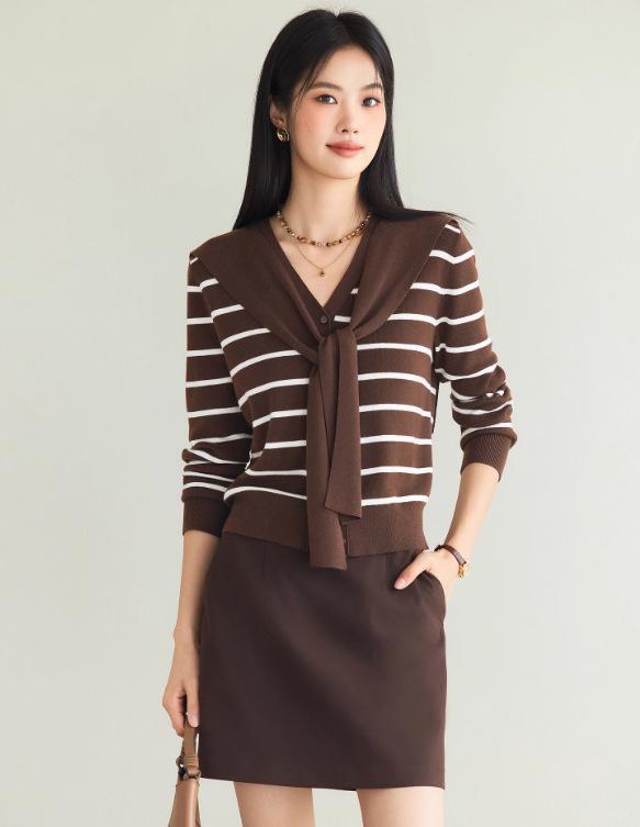 2025 Autumn Korean Shawl-Style Loose Knit Sweater for Women 1G8932381 Large кофейный