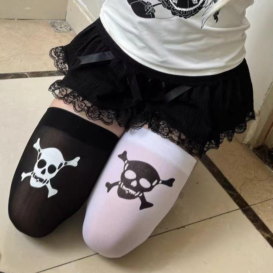 Gothic Subculture Punk Print Knee Socks Y2K Babes Sweet Cool Thin Elastic High Tube Socks Skull Socks