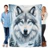 1pc Cozy Wolf & Snowy Forest Flannel Blanket Warm Throw Machine Washable for Sofa Bed Camping Office - Charming Winter Decor Tear