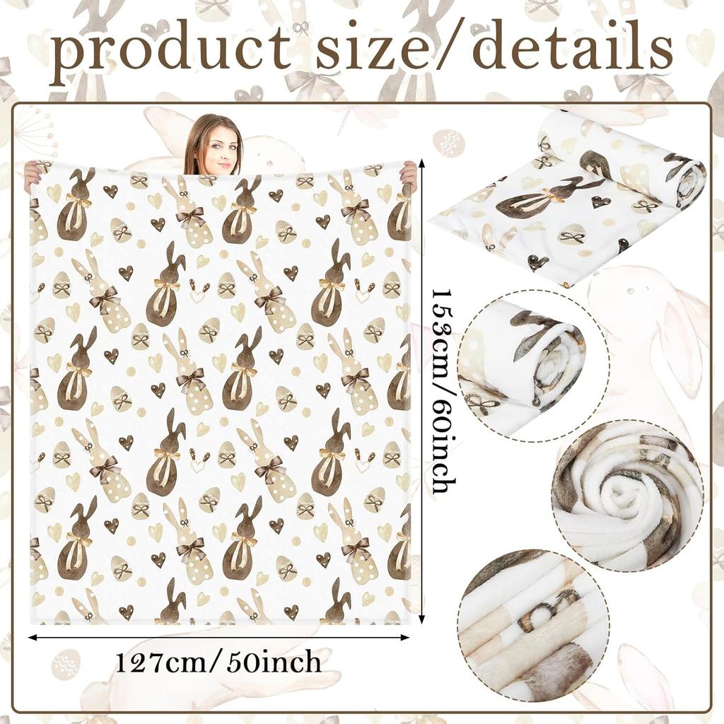 Easter Bunny Happy Blanket 50x60 Inch Rabbit Eggs Love Heart Bows Fleece Throw Decoration Farmhouse Blanket Soft Warm Bed Ornaments for Couch Sofa