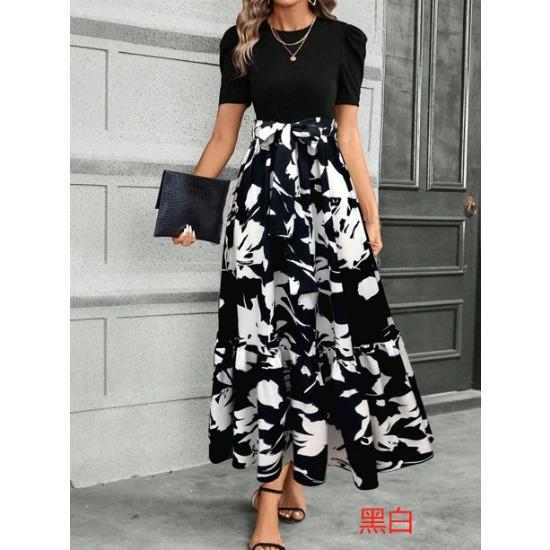 Women's Floral Print High Waist Fashion Elegant Temperament Dress