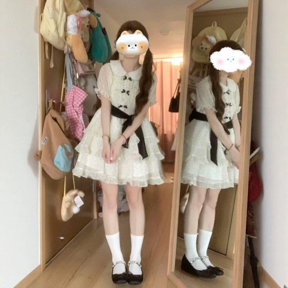 Summer French Polka Dot Dress Women's 2026 New Small Doll Collar Waist Thin a Word Fluffy Skirt