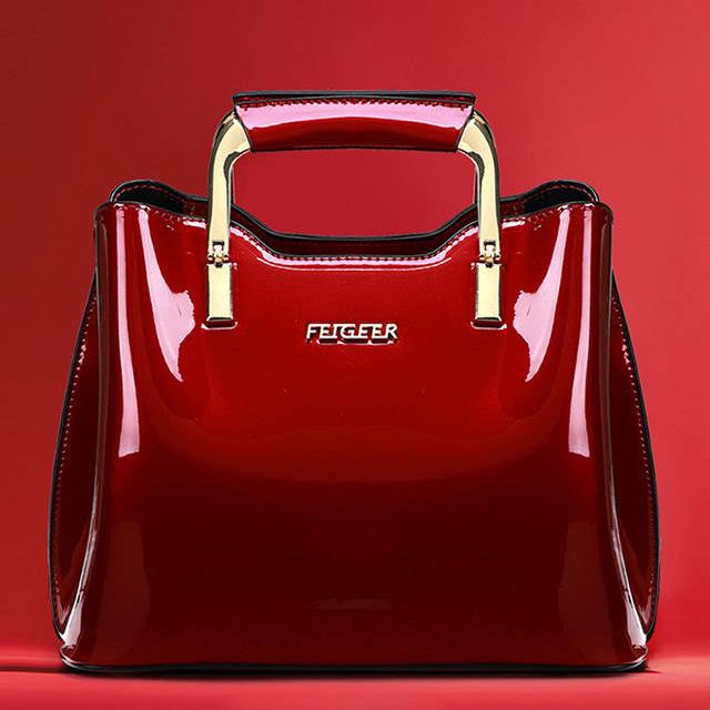 Bolsa de couro envernizado Bolsa de couro genuíno para mulher Bolsa de mão estilo europeu e americano Trendy Wild