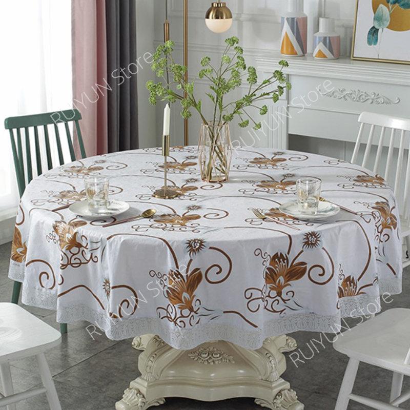 Pvc Lace Tablecloth Waterproof Oil-Proof Round Table Cloth Printed Home Dining Table Cover For Wedding Party Decor