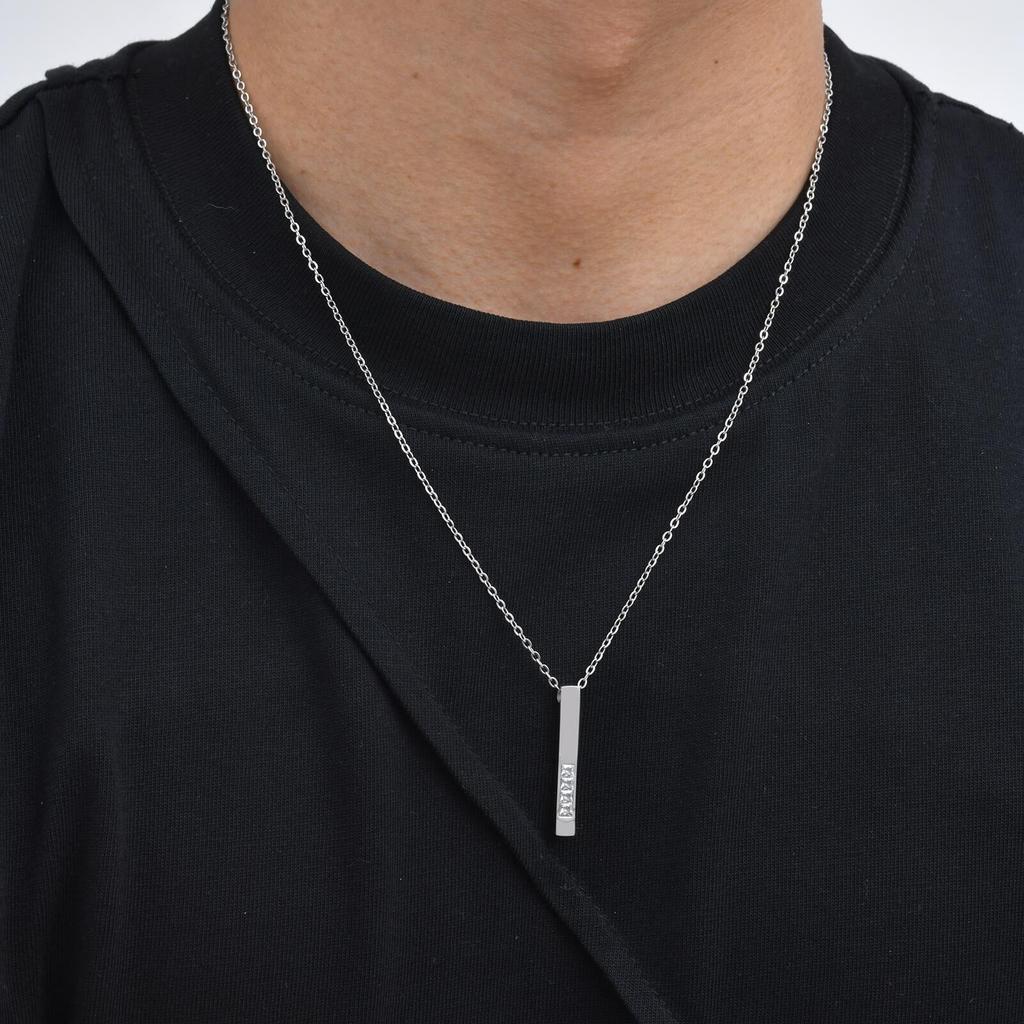 Xiaomi Vnox Stainless Steel Vertical Bar Pendant with White Zircon Necklaces for Men, Adjustable O-chain Metal Slim Dog Tag Jewelry New