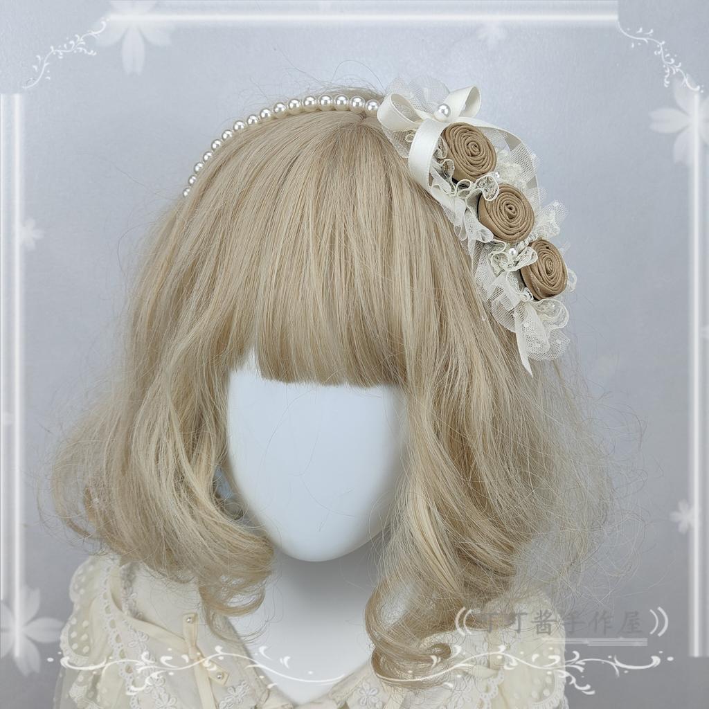 Original Handmade Ribbon Rose Headband Kc Lolita Pearl Headbands Elegant and Simple Versatile Hair Accessories for Women