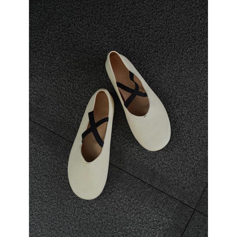 "Sheepskin Edition" Genuine Leather Korean New Cross Ballet Shoes Women's Round Head Light Mouth Versatile Mary Jane Single Shoes Women