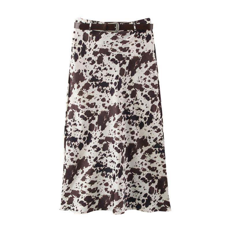 

TAOP&ZA Spring/Summer Women s Elegant Satin Midi Skirt with Belt Extra Small