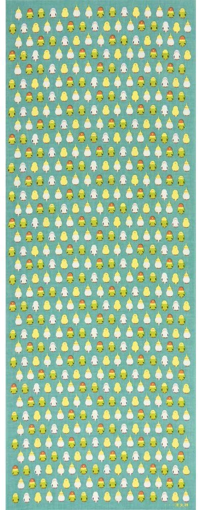 Hamamonyo Tenugui Hand Parakeet Arrangement Emerald Green (Japanese Towel) - -