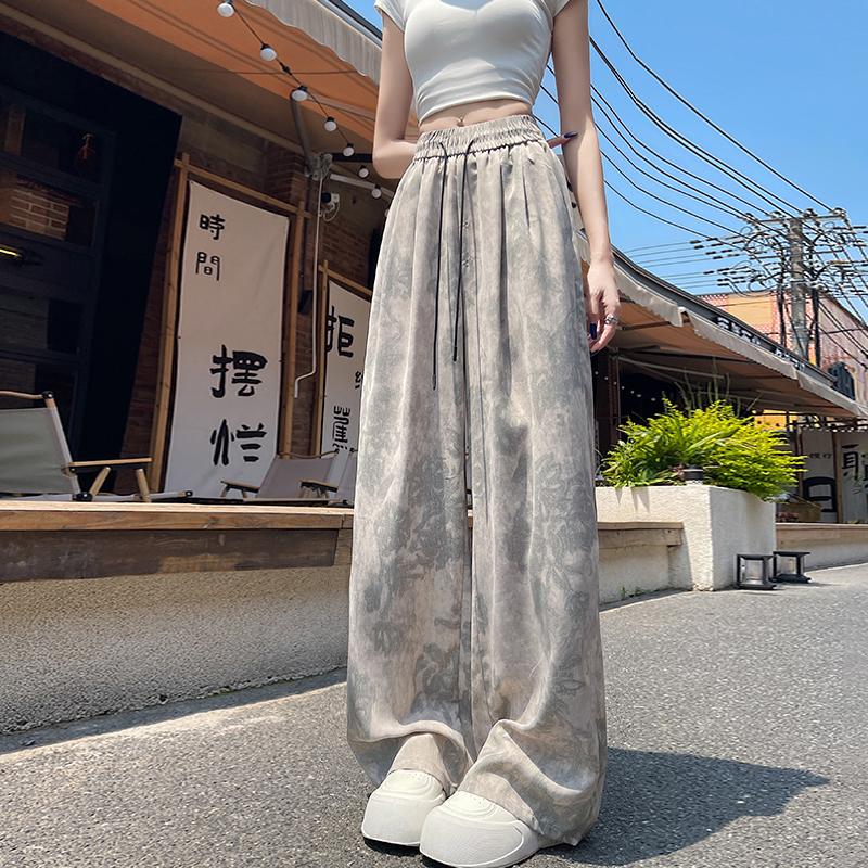 

Летние женские винтажные брюки с принтом, высокой талией и шнуровкой, широкие брюки с карманом для девочек XXL хаки