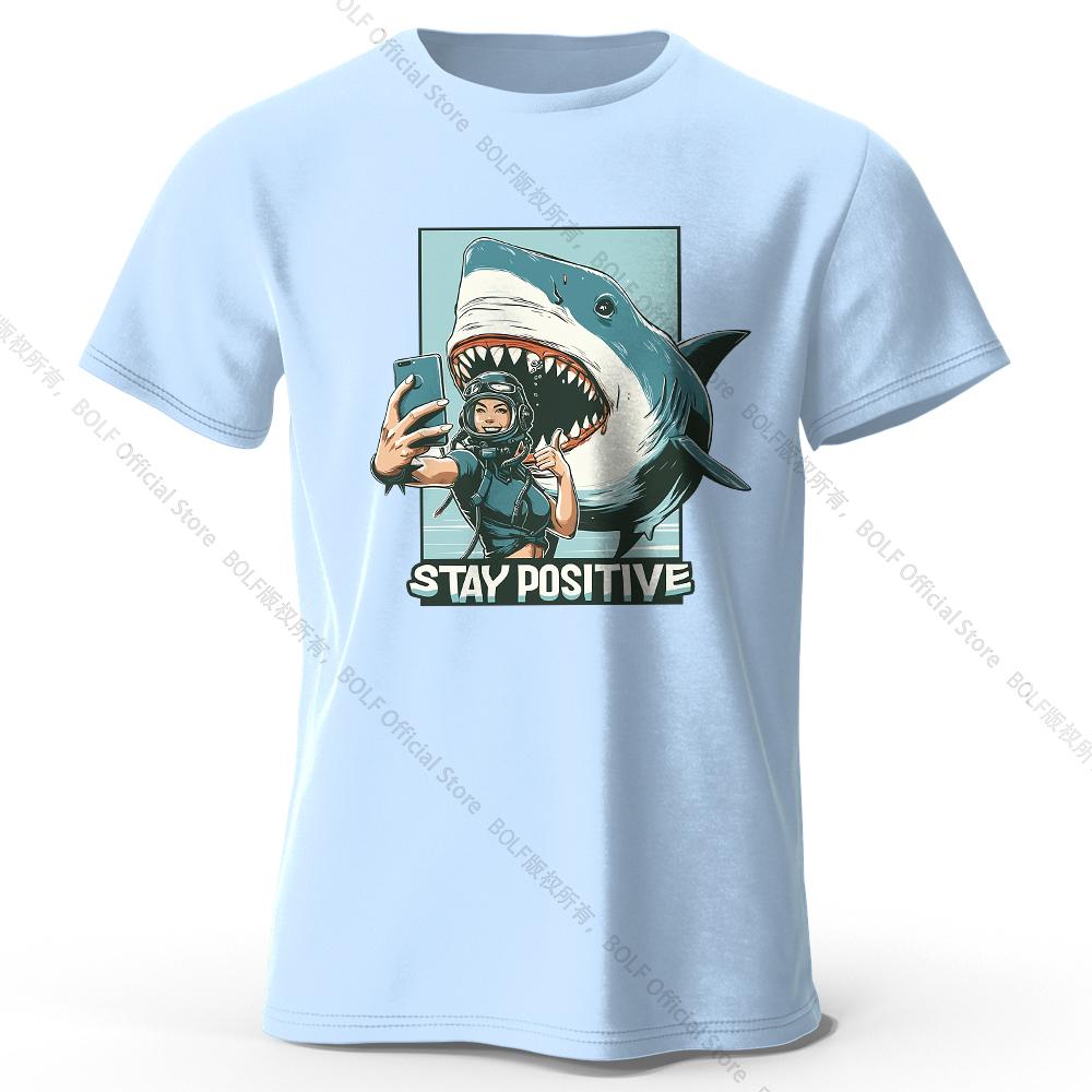 Мужская футболка Stay Positive Shark Printed T-Shirt 100% хлопок Большие вдохновляющие графические футболки для женщин Летние топы S