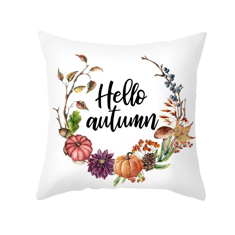 New Autumn Thanksgiving Pillow Cover Peach Skin Polyester Printed Pumpkin Harvest Pillow Home Pillow Cover
