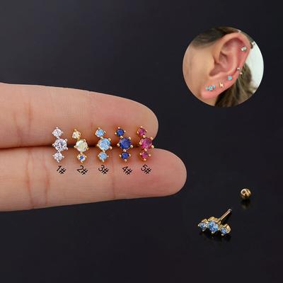 2PCS 316L Simple Colorful Stainless Steel Stud Earrings For Women Small Cubic Zirconia Punk Hiphop Piercing Jewelry