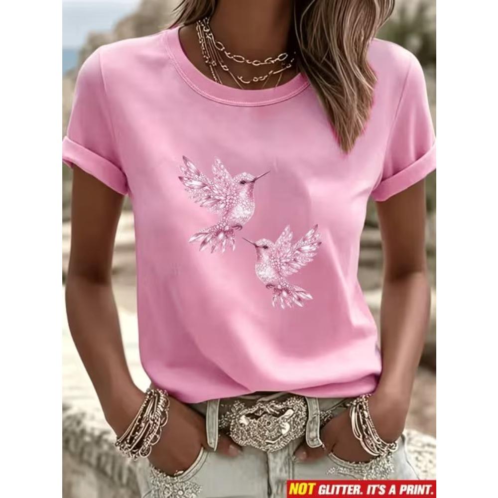 Fashion Women Bird Print T Shirt Funny Casual O-neck Short Sleeves T-shirt Summer Female Tee Shirt