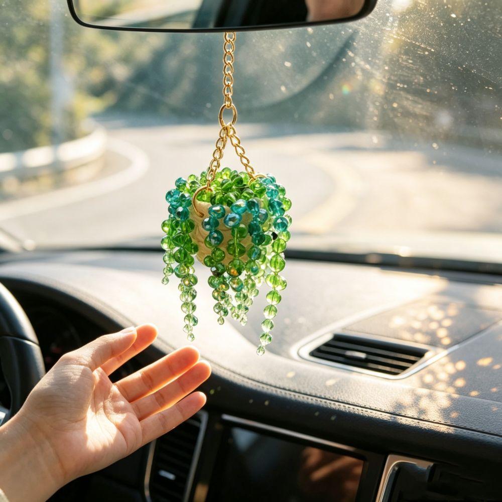 Amuleto de Coche de Suculenta Multibeaded Colgante de Coche Besado por el Sol Accesorio de Coche Amuleto de Coche con Cuentas Interior del Coche